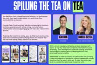 A segment from the "About" section on the official website dedicated to the Tea app, which describes founder Sean Cook's motivations for creating the app; "Founder Sean Cook launched Tea after witnessing his mother’s terrifying experience with online dating—not only being catfished but unknowingly engaging with men who had criminal records.   "