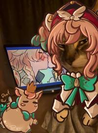 A "redraw":https://knowyourmeme.com/memes/redraw of the Homophobic Cat "meme":https://knowyourmeme.com/memes/memes, showing the cat "side-eyeing":https://knowyourmeme.com/memes/side-eye "Hyacine and Little Ica in that one #phaidei fic."