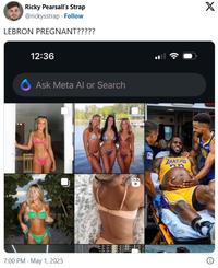 A tweet sharing a screenshot of someone's instagram Discover page. The page is full of bikini-wearing women and an Mpreg LeBron AI video.