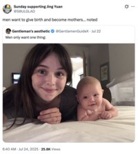 A "quote-tweet":https://knowyourmeme.com/memes/quote-retweets-qrts of the "Men only want one thing" tweet with a photo of Acacia Clark and her baby.