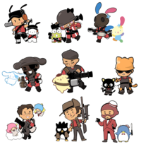Also on Reddit and Tumblr.

https://www.reddit.com/r/TeamFortress2/comments/1lz9ijf/sanrio_x_tf2/

https://www.tumblr.com/granjjeros/788977761869070336/tf2-x-sanrio-i-finally-did-it?source=share