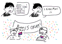 A redraw of the "guys i have something I need to tell you" meme. The meme references the game OMORI.