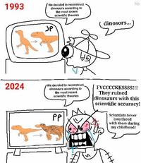 An edit of the "respect minorities" meme. The meme is about how wokeness ruined dinosaurs.