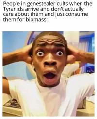 People in genestealer cults when the Tyranids arrive and don't actually care about them and just consume them for biomass: 80