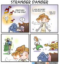 STRANGER DANGER I HAVE RETURNED CREATURES OF THE DARK! TO DESTROY YOU. FEEL MY WRATH! J i @@MAKk99B888 M.Comics