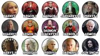DAENYS AEGON J MAEGORI JAEHAERYS VISERYS I DAEMON RHAENYS AEGON IV BLACKFYRE DAERON II AEMON LERYSI RHAEGAR VISERYS DAENERYS JON SNOW