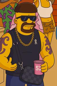 An AI-generated image of the Ibiza Final Boss as a Simpsons character. The original caption reads, "Of course the Simpsons predicted it. Ibiza final boss."