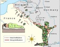 Dover O France Antwerp Belgium Lille O Essen Brussels Cologne OMaastricht Germany Liege Namur Weak fortifications Strong fortifications NW SW NE Frankfurt O 'Luxem- bourg Strasbourg Basel