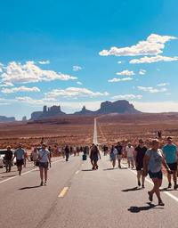 Tourists in the middle of the road