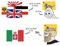 + give us stuff or else give us stuff or el- No ok fine