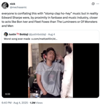 A "quote-tweet":https://knowyourmeme.com/memes/quote-retweets-qrts about "Home" by Edward Sharpe and the Magnetic Zeros, seen singing, "Alabama, Arkansas," on an NPR Tiny Desk Concert in 2009.