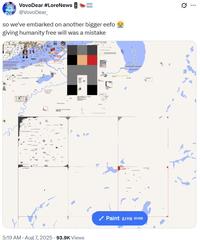 A screenshot of a giant Eefo being built on Wplace. The post is by X user @VovoDear_.