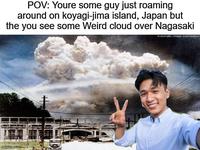 POV: Youre some guy just roaming around on koyagi-jima island, Japan but the you see some Weird cloud over Nagasaki Automatic Image Colorization imgflip.com
