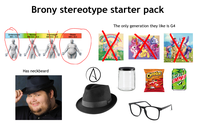 Brony stereotype starter pack The only generation they like is G4 Underweight BMI < 18.5 Norma BMI 18.5 -24.9 ENCE Has neckbeard Overweight BMI 25.0-29.9 Obese BMI > 30.0 LittleP Cheetos Crunchy ew