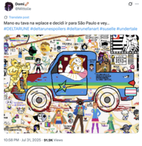 Brazilian X user @Mittolie posted a screenshot of the Sao Paulo map on Wplace on July 31st, 2025, gathering over 6,000 likes on an image that plays on the "Asgore Running Over Dess":https://knowyourmeme.com/memes/asgore-running-over-dess meme.