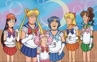 A piece of crossover art by Steve Yurko. The art crosses over King of the Hill and Sailor Moon.