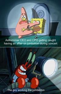 Astronomer CEO and CPO getting caught having an affair on jumbotron during concert The guy working the jumbotron
