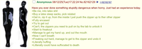 Anonymous 08/12/25(Tue)17:22:24 No.82162129 >>82162167 Have you ever done something stupidly dangerous when horny. Just had an experience today. >Be me, into latex s--- >Buy a latex sleep sacks, pick related >Get in, zip it up, from the inside I just push the zipper up to ther other zipper >Fully encased >Try to get out >Can't, the zippers you need to pull on by the tab to unlock it >Start to freakout >Manage to get my hand up, and out the mouth >Now I can't breath >Freaking out hard, manage to get to the zipper and undo it >Literally huffing >Litterally could have suffocated to death