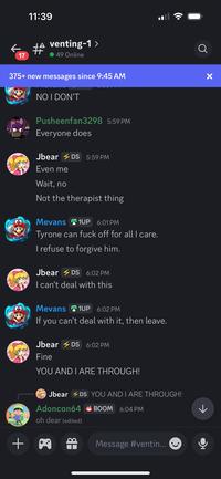 A screenshot of the "Discord":https://knowyourmeme.com/memes/sites/discord channel in which user Mevans and his girlfriend broke up when he was ranting about a guy named Tyrone stealing his kill in a "_Fortnite_":https://knowyourmeme.com/memes/subcultures/fortnite quest.
