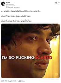 A "tweet":https://knowyourmeme.com/memes/sites/twitter-x using the I'm So F------ Scared "reaction image":https://knowyourmeme.com/memes/reaction-images a part of the "_Squid Game_ Edit Reaction images":https://knowyourmeme.com/memes/squid-game-edit-reaction-images.