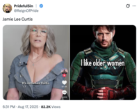 A "tweet":https://knowyourmeme.com/memes/sites/twitter-x about Jamie Lee Curtis's large chest in the August 2025 _Freakier Friday_ ad shared by the "Disney":https://knowyourmeme.com/memes/subcultures/disney "TikTok":https://knowyourmeme.com/memes/sites/tiktok account.