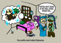 An edit of the Adventure Time coma theory art. The art references Skylanders.