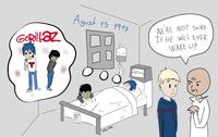 An edit of the Adventure Time coma theory art. The art references The Gorillaz.