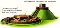 An example of the Motte and Bailey Fallacy meme format discussing immigration and white genocide, which was shared by Twitter / X user Noah Smith (@Noahpinion) in late February 2019.