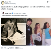 A "tweet":https://knowyourmeme.com/memes/sites/twitter-x comparing the high school photos of California Governor "Gavin Newsom":https://knowyourmeme.com/memes/people/gavin-newsom and "U.S.":https://knowyourmeme.com/memes/cultures/united-states-of-america Vice President "J.D. Vance":https://knowyourmeme.com/memes/people/jd-vance, which, overall, likened Newsom as a ""Chad":https://knowyourmeme.com/memes/chad" and Vance as a ""Chud":https://knowyourmeme.com/memes/chud" or "nerd."