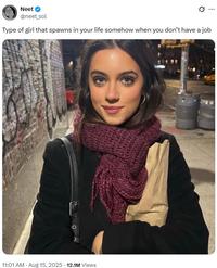 A meme reading, "Type of girl that spawns in your life somehow when you don’t have a job." The meme uses a photo of Brooke Flecca.