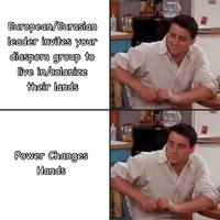 European/Eurasian leader invites your diaspora group to live in/colonize their lands Power Changes Hands