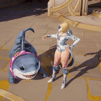 Emma pets the Land-Shark