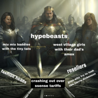 X user @socialitetragedies posted a "Swords United":https://knowyourmeme.com/memes/swords-united meme about the Canadian luxury e-commerce brand Ssense filing for bankruptcy.