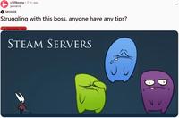 A meme on /r/silksong. The meme reads, "Struggling with this boss, anyone have any tips?"