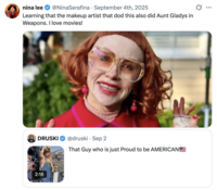 X user @NinaSerafina tweeted that the makeup artist responsible for helping Druski with his realistic "white" NASCAR fan makeup is Kaylee Kehne-Swisher, who also did the makeup for _Weapons_ and _Guardians of the Galaxy_. 