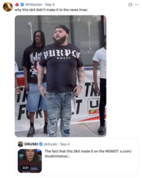 X user @Hibzster posted a screenshot from Druski's "White Boy in the Hood" skit, asking, "why this skit didn’t make it to the news lmao." The post gathered over 190,000 likes in a day.