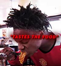 A "reaction image":https://knowyourmeme.com/memes/reaction-images that's a screenshot of an "IShowSpeed":https://knowyourmeme.com/memes/people/ishowspeed edit in which he's eating with the caption, ==*Tastes the Food*==.