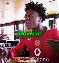 A "reaction image":https://knowyourmeme.com/memes/reaction-images that's a screenshot of an "IShowSpeed":https://knowyourmeme.com/memes/people/ishowspeed edit in which he's eating with the caption, ==*Enjoys It*==.