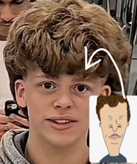 A "meme":https://knowyourmeme.com/memes/memes using the Red Circle Perpetrators":https://knowyourmeme.com/memes/red-circle-perpetrators format to liken Johntontraviontavious to Beavis from "_Beavis and Butthead_":https://knowyourmeme.com/memes/subcultures/beavis-and-butthead.