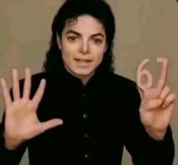 An AI image of Michael Jackson. One of his hands forms "67."