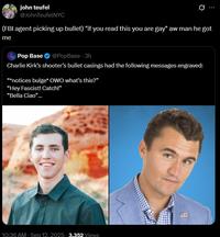 A tweet reading, "(FBI agent picking up bullet) "if you read this you are gay" aw man he got me."