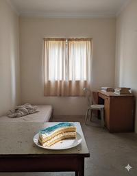 wavy AI cake in room