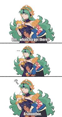 Um... whatcha got there? 000 مدى A smoothie.