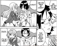 OUCH. IT'S NO DREAM モ # " ALRIGHT! CAN YOU PINCH MY CHEEK? UM, CAN YOU DO ME A FAVOR? THIS COULD BE A DREAM YOU KNOW?