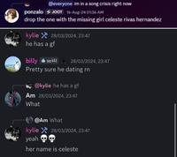 Two Discord messages from 2024. These messages offer evidence that Celeste Rivas was dating D4vd.