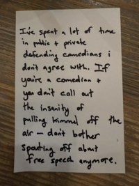 An "Instagram":https://knowyourmeme.com/memes/sites/instagram post from comedian Mike Birbiglia about "Jimmy Kimmel":https://knowyourmeme.com/memes/people/jimmy-kimmel being pulled indefinitely from ABC in September 2025, following his comments about the "death of Charlie Kirk":https://knowyourmeme.com/memes/events/charlie-kirk-shooting-at-utah-valley-university and about the suspected shooter, "Tyler Robinson":https://knowyourmeme.com/memes/people/tyler-robinson-suspected-charlie-kirk-shooter.