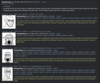 Soyjak.party users mock another user of May 30th, 2021, for writing, "As someone who has a fair number of certified gem threads under their belt, I feel somewhat insulted by the idea that this thread passes for a gem, and I challenge your assertion that it belongs in the gem folder. Yes the thread is okay, good even, but hardly gem-worthy."