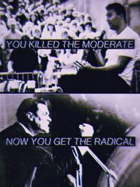 A meme by X user @tonymichaelx. The meme is about killing the moderate (in this case Charlie Kirk) and getting the radical (Nazi George Lincoln Rockwell).