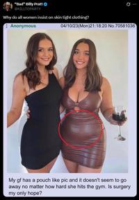A post reading, "Why do all women insist on skin tight clothing?" The post shares a photo of Zoe Kalotheos and Jessie Fox.