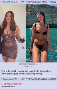 A screenshot of a 4chan post about Zoe Kalotheos losing weight.
